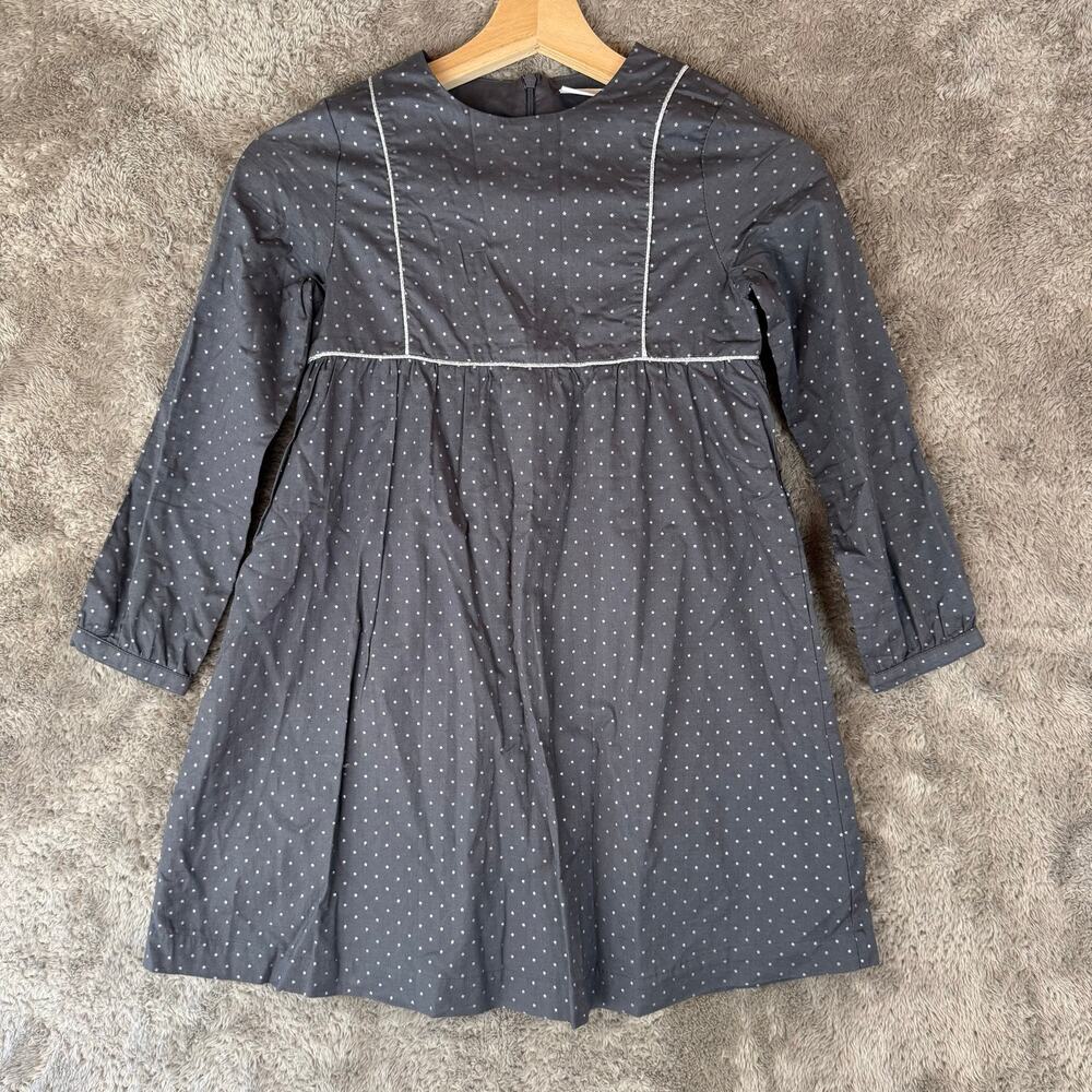 Little White Company London Gray Silver Star Print Cotton Poplin Dress Girls 7 8